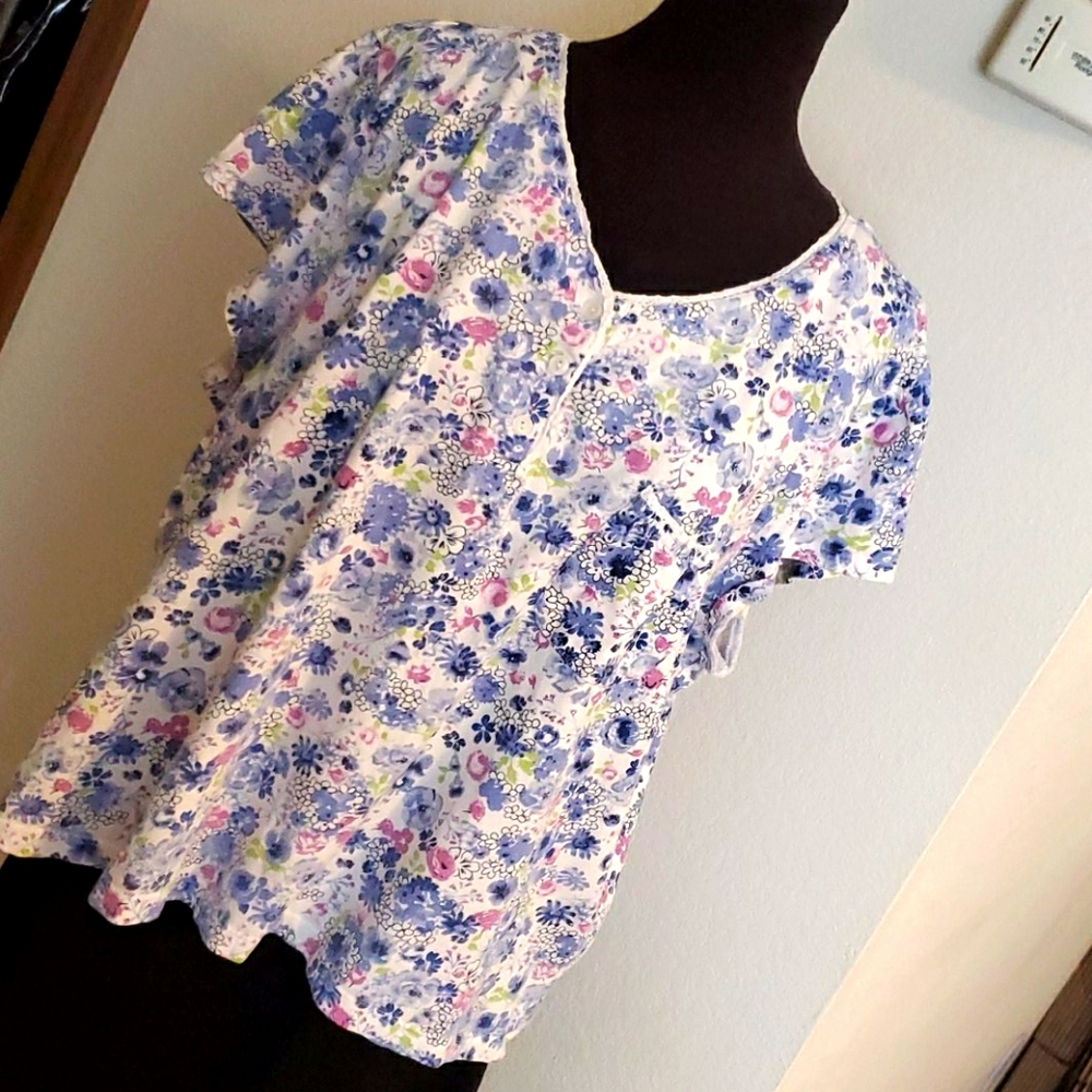 Cherokee cotton floral t-shirt white/blue XXXL